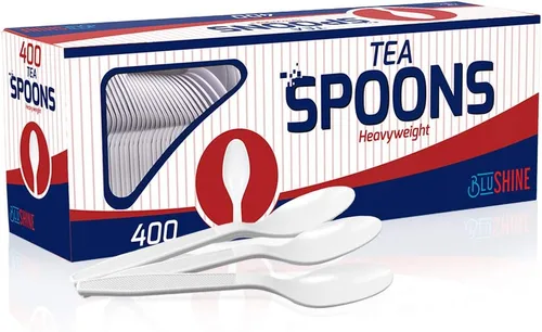 Paquete de 400 cucharas de té desechables de plástico blanco extrapesadas, cubiertos blancos resistentes, fiestas, cenas, servicios de catering,