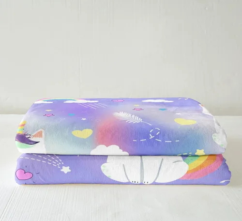 Miniatura 4 de Manfei Manta de unicornio Kitten Kawaii con diseño de gato y unicornio para sofá, nubes arcoíris, estrellas, corazones, manta de cama para niños