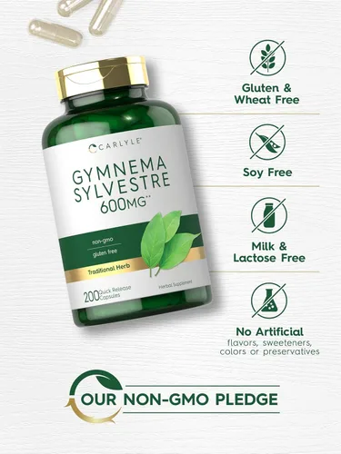 Miniatura 4 de Carlyle Gymnema Sylvestre Cápsulas 600 mg 200 unidades Suplemento sin OMG y sin gluten