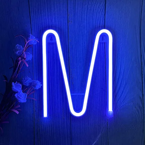 Miniatura 30 de ENUOLI Letreros de neón LED en azul con letras de neón para decoración de pared, luz nocturna, funciona con pilas o USB, letras de neón LED