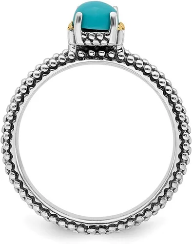 Miniatura 2 de Anillo de eternidad de plata de ley 925 y oro amarillo de 14 k apilable turquesa vintage
