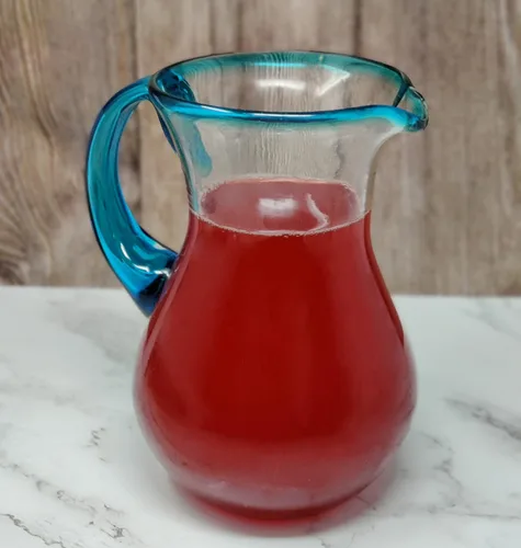 Miniatura 7 de Jarra mexicana de vidrio soplado a mano, borde y mango Aqua (84 oz)