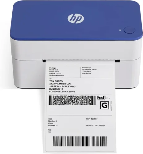 HP Impresora de etiquetas de envío, térmica directa de grado comercial, compacta y fácil de usar, alta velocidad 300 DPI, código de barras,