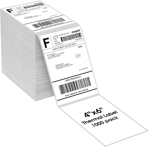 MaxGear Etiquetas térmicas directas de 4 x 6 pulgadas, 1000 etiquetas plegadas en abanico, para envío y correo, blanco perforado, grado comercial