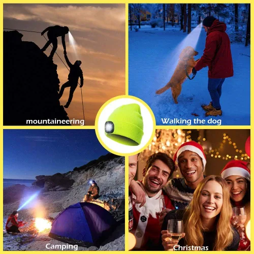 Miniatura 9 de CENSGO Gorro unisex con luz LED recargable por USB, regalos para papá, padre, hombres, marido, cálido gorro de punto