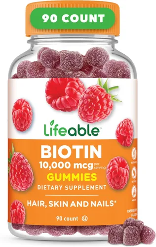 Lifeable Gomitas de biotina | 10,000 mcg | Gomitas de gran sabor para la piel y las uñas | Suplemento de biotina vegana sin OMG | Vitaminas para el