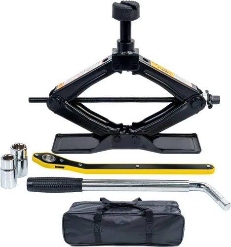Gato de tijera para automóvil, 1.8 toneladas (3,968 libras) con base de gran tamaño y llave de trinquete, kit portátil de cambio de neumáticos para