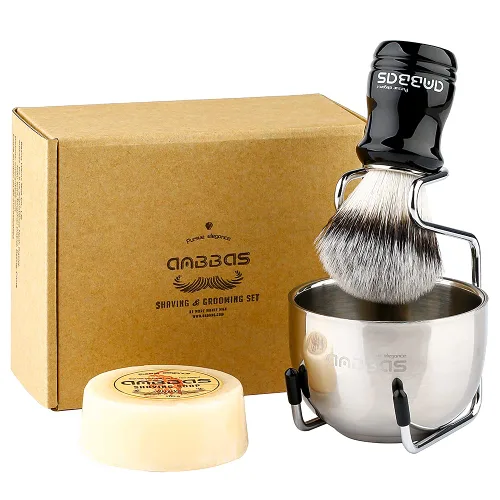 Miniatura 9 de Kit de afeitado Anbbas con brocha de cerdas de tejón puro, mango de madera negra y barra de jabón recargable de 100g, soporte de afeitado de acero