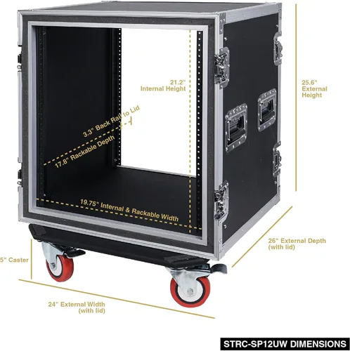 Miniatura 2 de Sound Town Black Series Shock Mount 8U ATA Estuche de Rack de Madera Contrachapada con Profundidad Rackable de 21", Herrajes Anodizados y Ruedas