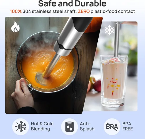 Miniatura 5 de Consciot - Batidora de inmersión de mano 7 en 1, máxima de 1100W, varilla emulsionadora con eje de licuadora entero de acero inoxidable, control