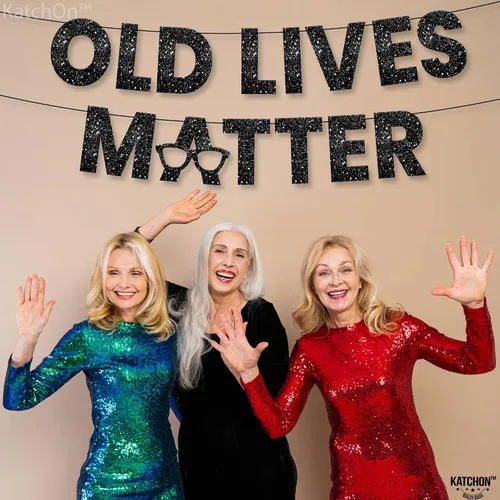 Miniatura 7 de KatchOn, Cartel Black Old Lives Matter – Brillantina, 10 pies Old Lives Matter Black para decoraciones de fiesta de jubilación para hombres Old
