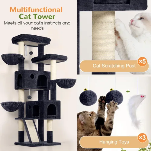 Miniatura 6 de Globlazer Árbol grande para gatos, torre de escalada para gatos de 72 pulgadas de alto para gatos adultos grandes, muebles de varios niveles con 2