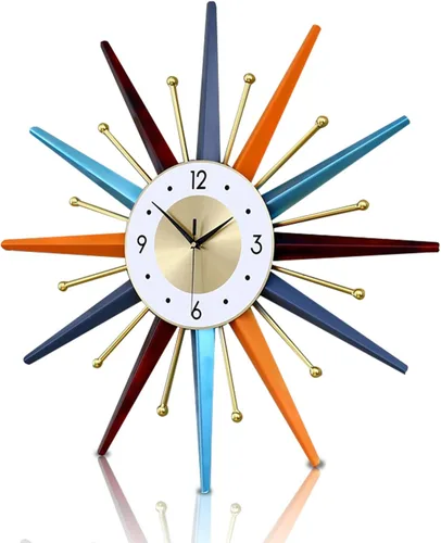 FIELDY Reloj de pared grande de 22 pulgadas con estilo de mediados de siglo, diseño con forma de estrella, reloj sin tictac, funciona con pilas,