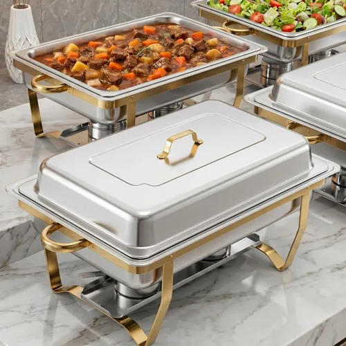 Miniatura 10 de GarveeHome Platos de roce para buffet, paquete de 2 unidades, de acero inoxidable de 8 cuartos de galón y calentadores de buffet con tapa, Plateado