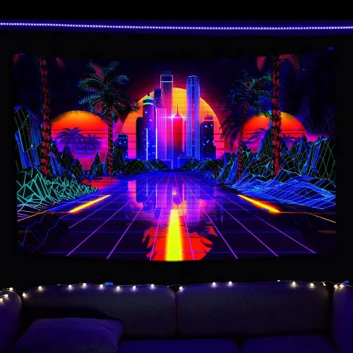 TPMDFC Tapiz punk urbano con luz negra, reactivo a los rayos UV, decoración futurista japonesa de ciudad futurista, tamaño pequeño, 40 pulgadas, 30