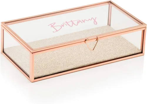 Miniatura 5 de WEDDINGSTAR Organizador de joyero de cristal rectangular grande personalizado Bordes de oro rosa - Fuente de guión