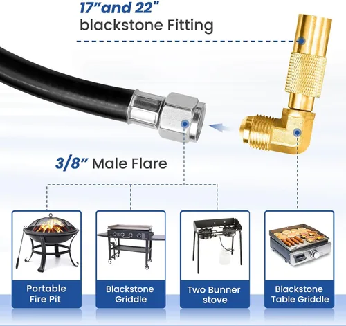 Miniatura 3 de Manguera adaptadora de propano de 5 pies con regulador para parrilla Blackstone de 17/22 pulgadas, regulador de parrilla de gas y manguera