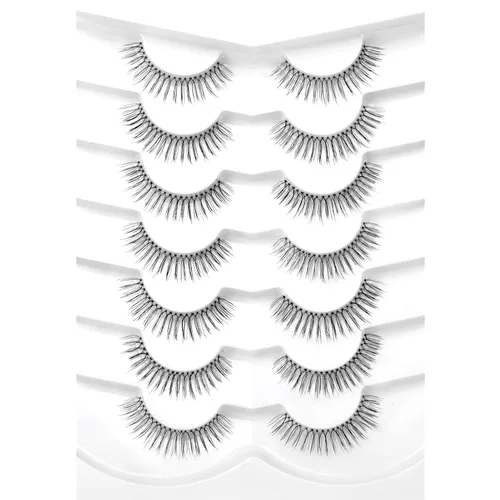 Miniatura 47 de Medias pestañas postizas con banda transparente, finas, estilo ojo de gato, naturales, cortas, pequeñas, acento 3/4, de visón sintético, tiras