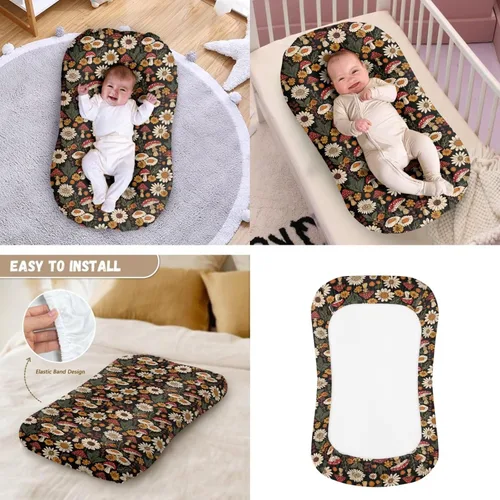 Miniatura 3 de Funda para tumbona de bebé floral de hongos bohemios y funda de almohada de lactancia, 2 piezas, ovalada, reloj de arena, rectangular, para moisés