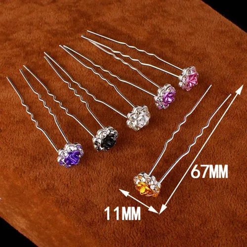 Miniatura 3 de 20pcs Rhinestone Rose Flower Hair Bobby Pin Crystal Bride Wedding Metal Clip de pelo Decoración U forma joyería accesorios, Cabello de cristal