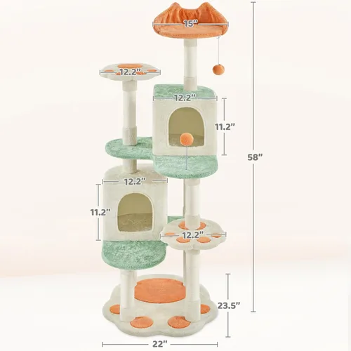 Miniatura 7 de Yaheetech Torre de árbol para gatos de 57.5 pulgadas, centro de actividades multifuncional con plataforma en forma de pata de gato, postes