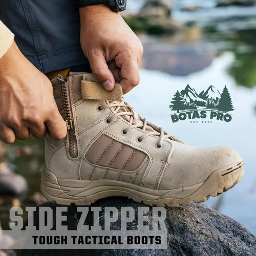 Miniatura 3 de Botas tácticas para hombre con cremallera lateral de 6 pulgadas, ligeras, cómodas, militares, botas tácticas militares (BMP111)