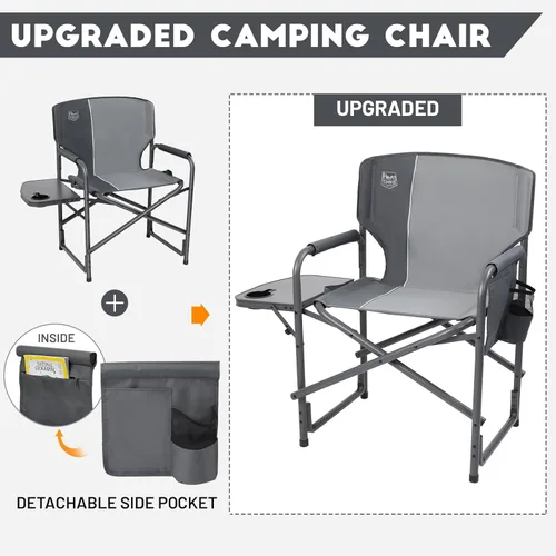Miniatura 9 de TIMBER RIDGE Silla de campamento de aluminio de gran tamaño, silla de directores portátil ligera con mesa auxiliar, bolsillo lateral desmontable