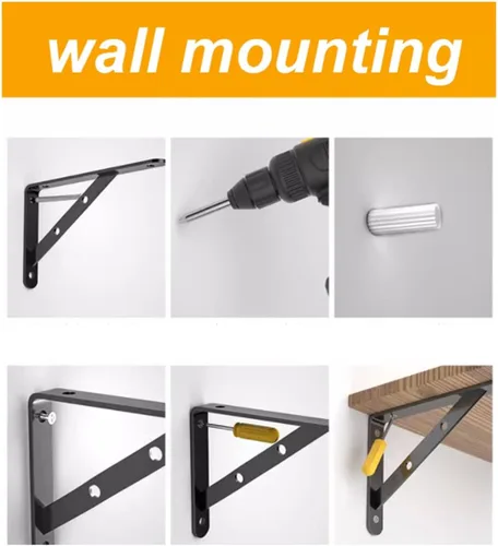 Miniatura 8 de 2 soportes metálicos para estantes triangulares 150, 200, 250, 300, 400, 500, 500, soporte de pared negro y blanco para estanterias, hierro de 0.098