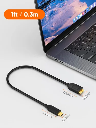 Miniatura 7 de CableCreation Cable corto USB C a Micro B de 1 pie, 10G Micro B a USB C, cable de disco duro externo para iPhone 15/16/17, Samsung Galaxy S24, Negro