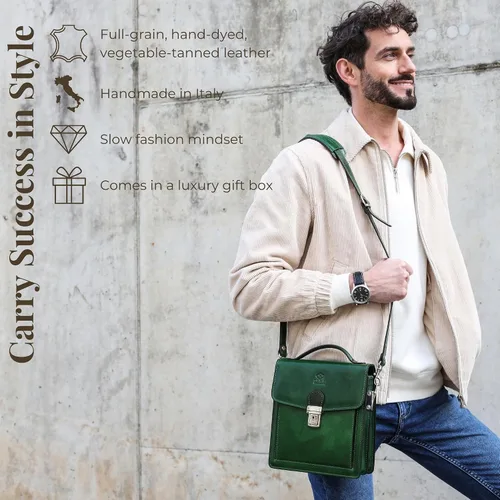 Miniatura 2 de Time Resistance Maletín pequeño de cuero para hombre - Bolso cruzado - Bolso bandolera de cuero italiano - Caja de regalo incluida