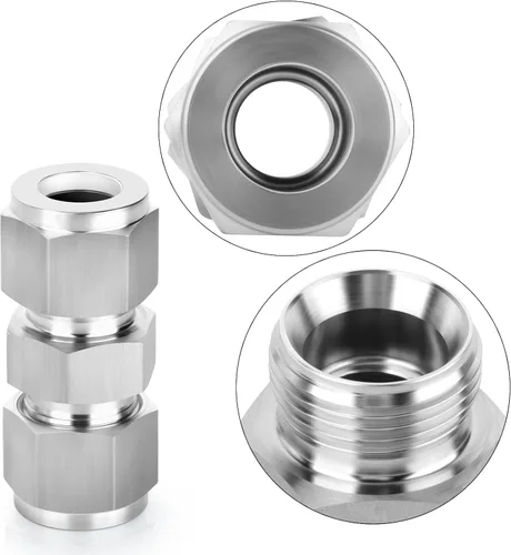 Miniatura 5 de TAISHER 2 conectores de montaje de tubo de compresión de acero inoxidable 304 (rosca plateada), tubo de 1/4" OD x 1/4" tubo OD recto adaptador