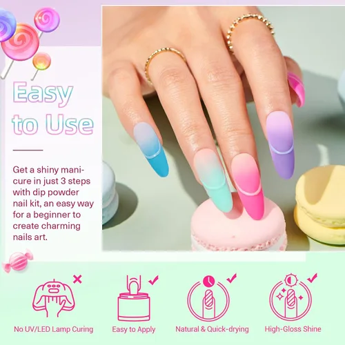 Miniatura 4 de Azurebeauty - Kit de iniciación de uñas de polvo de inmersión, primavera y verano, tonos pastel verde brillante, rosa intenso, púrpura, 4
