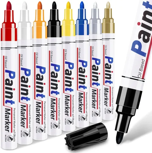 DAPAWIN Marcadores de pintura a base de aceite para metal: 8 colores a base de aceite rotuladores de pintura permanente para metal, madera, roca,