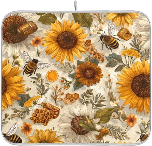 Miniatura 78 de Tapete de secado de platos de primavera naranja con flor de amapola para encimera de cocina, tapete escurridor absorbente de microfibra, tapete
