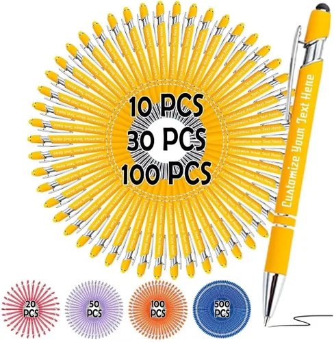 Miniatura 13 de Bolígrafos personalizados, bolígrafo grabado personalizado con punta de lápiz capacitivo, bolígrafo de tinta retráctil personalizado para escritura