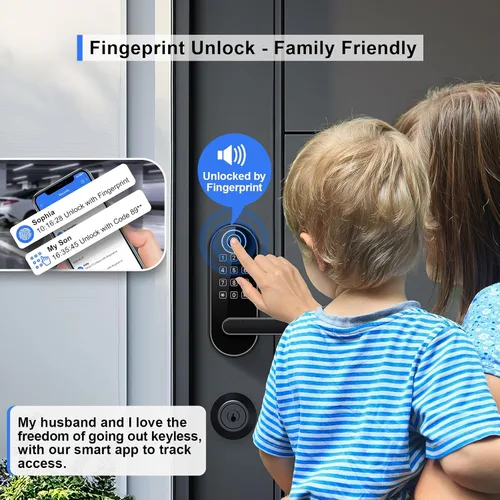 Miniatura 2 de Cerradura inteligente de huellas dactilares Bluetooth con mango y teclado. Se adapta a la mayoría de puertas de EE. UU., instalación de bricolaje