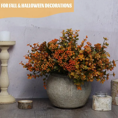 Miniatura 5 de Flores artificiales de otoño para exteriores, plantas falsas, 6 paquetes de plantas sintéticas para exteriores, boj, no se decolora, arbustos