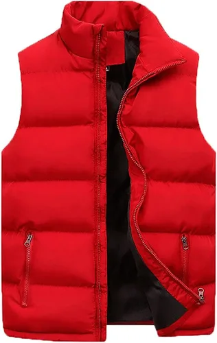 Miniatura 10 de WENKOMG1 Chaleco con capucha con doble cremallera para hombre, abrigo de color sólido, abrigo cálido y grueso, sin mangas, chaqueta suelta