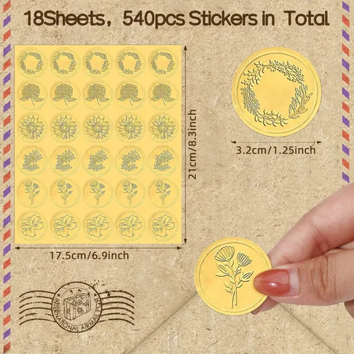 Miniatura 2 de Gersoniel 540 calcomanías de sellos de cera dorada para boda, sobre en relieve, lámina dorada, calcomanías de cera autoadhesivas para tarjetas
