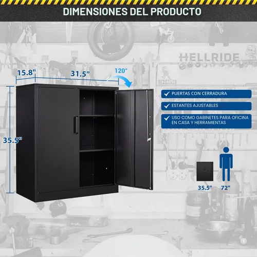 Miniatura 3 de Fesbos Armario de almacenamiento de metal, archivadores de acero de 36 pulgadas de alto con puertas con cerradura y estantes ajustables, gabinete