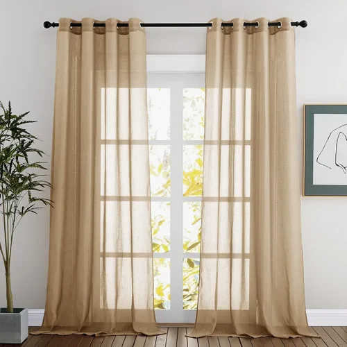 Miniatura 68 de NICETOWN Cortinas de lino traslúcidas con textura de lino de 84 pulgadas de largo, con ojales semitraslúcidos, tratamientos de ventana, privacidad