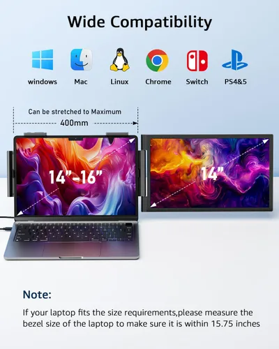 Miniatura 2 de Yodoit Laptop Screen Extender, 14" FHD 1920×1080 Travel Monitor with USB Type C Port and Built-in Speakers Compatible with MacBook