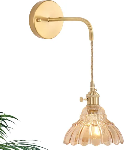 Miniatura 18 de Shenmoyl Aplique de Pared Vintage con Pantalla de Cristal con Patrón de Lirio de los Valles Verde, Cadena Ajustable, Luz de Pared Montada Retro