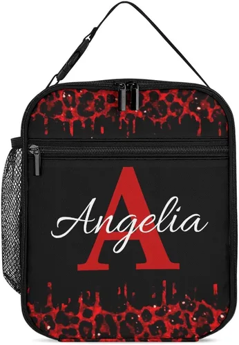 Miniatura 22 de Bolsa de almuerzo con nombre personalizado para hombres y mujeres, con monograma de purpurina azul, hielera, portátil, con nombre, para niñas, azul