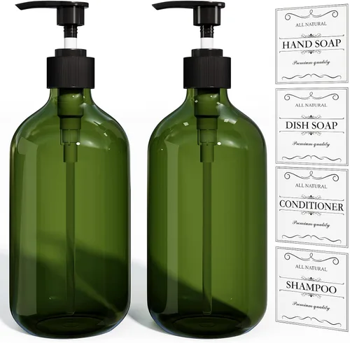 Miniatura 11 de 2 piezas de dispensador de jabón de platos ámbar para cocina (16 oz), dispensador de jabón de manos marrón para baño, juego de dispensador de jabón