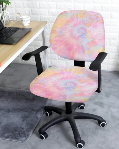 Miniatura 2 de Fundas coloridas para sillas de oficina de teñido anudado de 2 piezas, fundas elásticas para silla de computadora, fundas universales giratorias