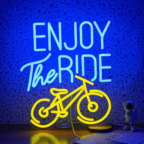 Miniatura 4 de Letrero de neón con texto en inglés "Enjoy The Ride", letrero de neón para gimnasio, luz de neón motivacional, para hacer ejercicio, bicicleta