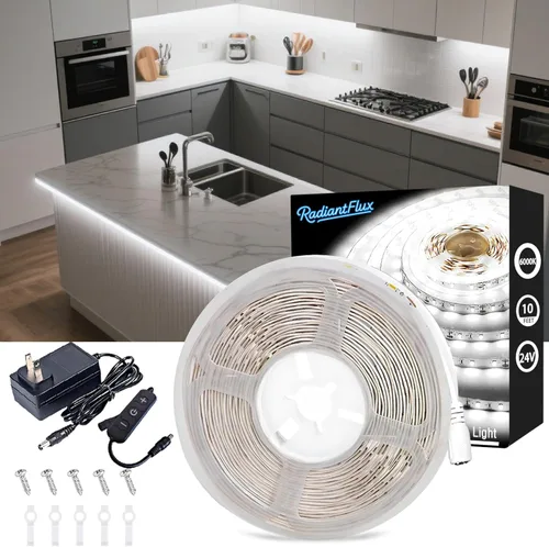 Miniatura 35 de RadiantFlux Tira de Luz Púrpura, Tira de Luz LED Púrpura Flexible de 30 Pies con Kit, 540 Perlas de Lámpara, Luz LED de 24V, No Impermeable