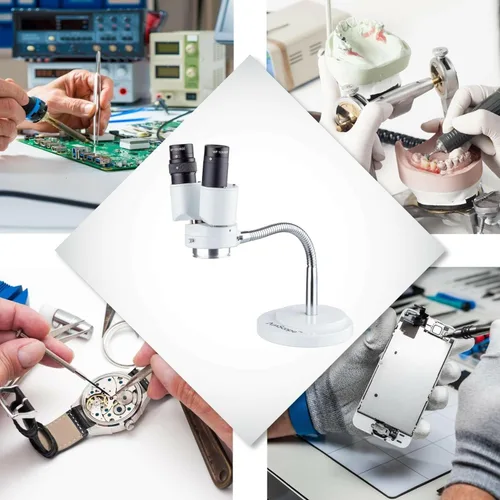 Miniatura 5 de AmScope - Microscopio estéreo binocular de aumento 8X con giro 360 - Dental, laboratorio, reparación electrónica, soldadura, tienda iluminador