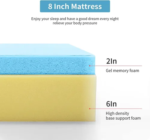 Miniatura 3 de PayLessHere Colchón de espuma viscoelástica de gel Queen de 8 pulgadas, sin fibra de vidrio, certificado CertiPUR-US, cama en una caja, sueño fresco